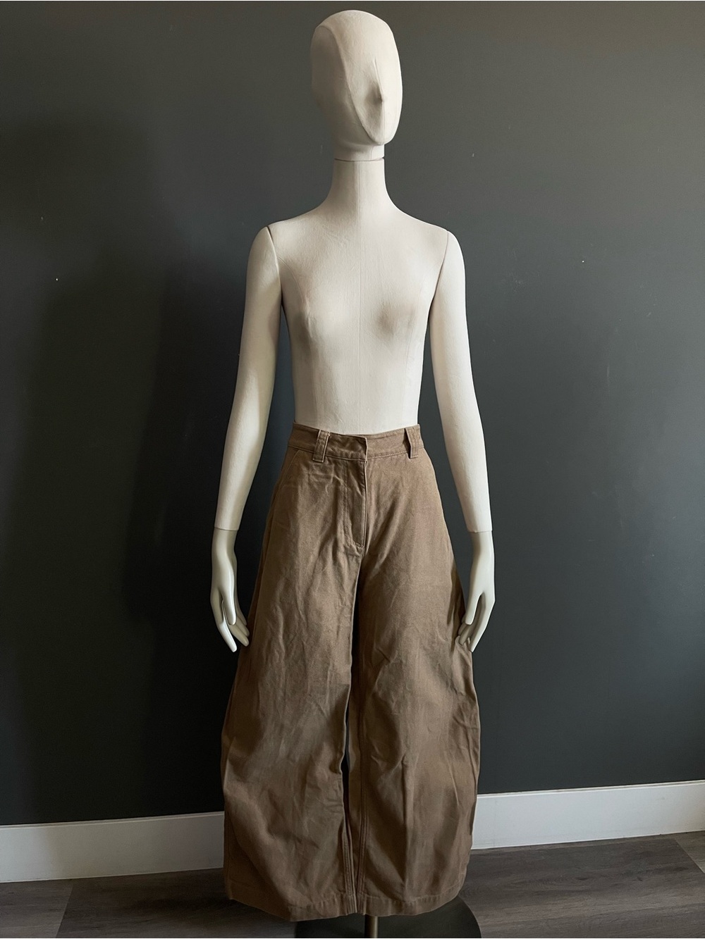 COS Wide-Leg Canvas Utility Pants Taupe Brown Relaxed Carpenter Workwear Women 2